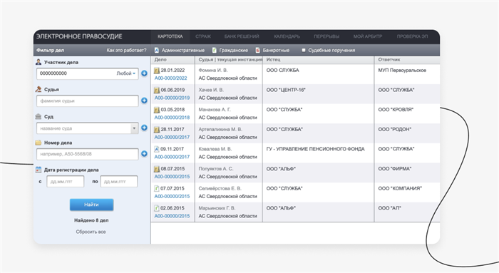 Поиск в картотеке арбитражных дел