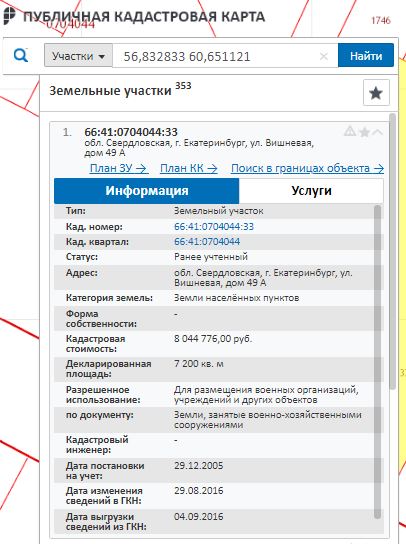 Публичная кадастровая карта Свердловской области - Информация об участке