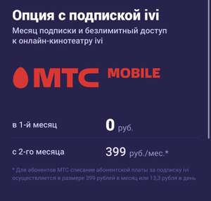 Подписка IVI для абонентов МТС на 30 дней бесплатно