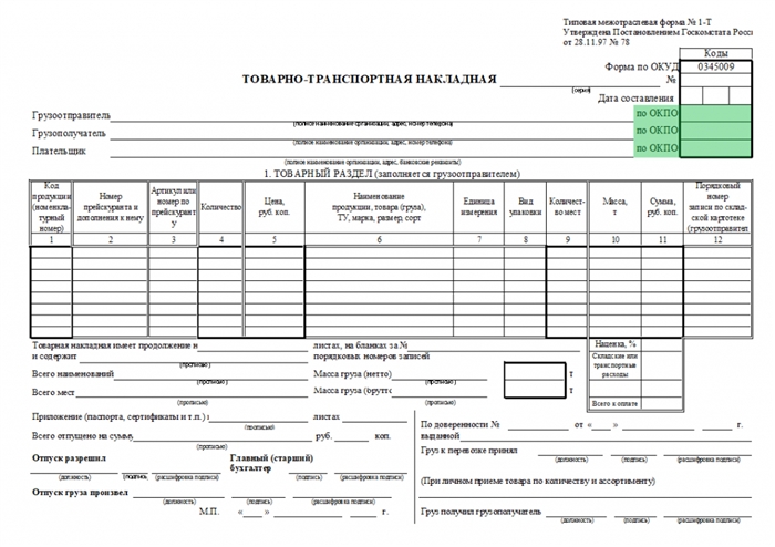 ОКПО в товарно-транспортной накладной