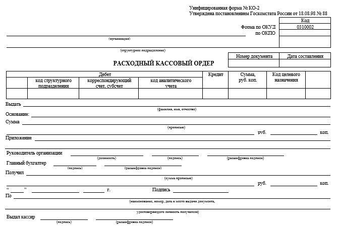 Как заполняется расходный кассовый ордер (РКО)?