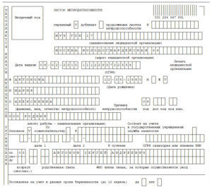 Пример заполнения больничного листа вручную