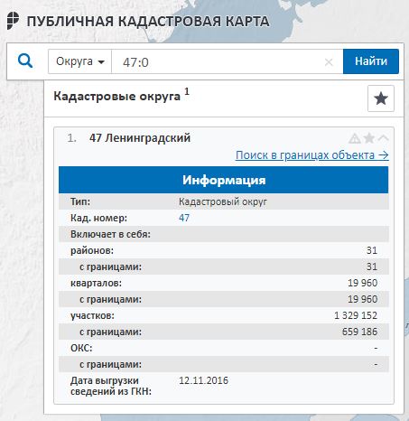 Публичная кадастровая карта - Информация о Ленинградском кадастровом округе