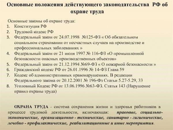 Основные положения законодательства