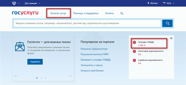 Проверка штрафа на Госуслугах